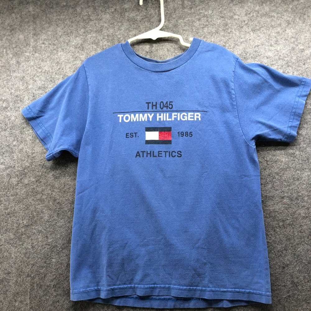Vintage Y2K Boys Kids Size 6 Tommy Hilfiger Athletics Blue Flag Graphic Tee